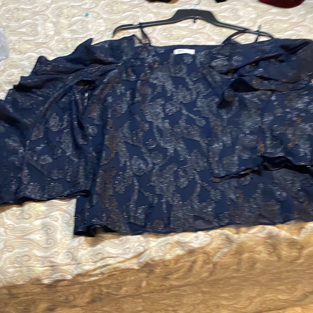 Tinsel Navy Blue Off-Shoulder Blouse